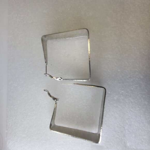 Square Silver Tone Earrings - Picture 9 of 15